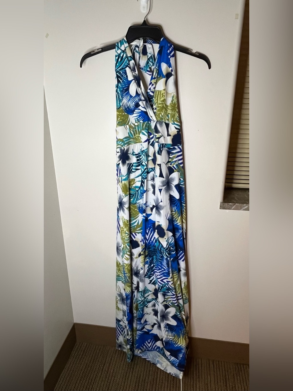 Signature by Sangria Blue, Green and White Floral Halter Maxi Dress